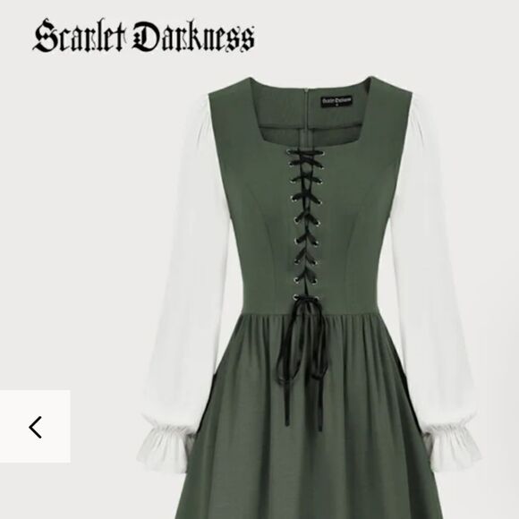 Colonial Contrast Color Dress Square Neck A-Line Dress green - Picture 4 of 15